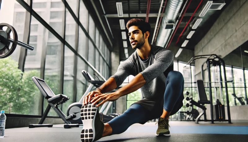 Мужчина делает растяжку после тренировки